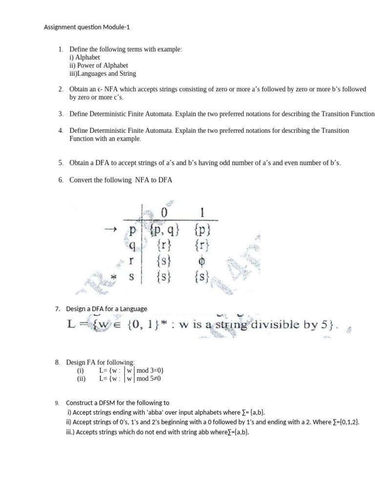 Module-1 Assignment: Automata Theory Tasks | PDF
