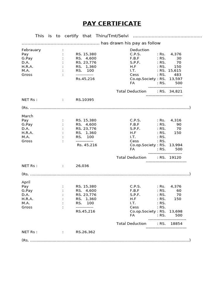 Monthly Pay Certificate Breakdown | PDF