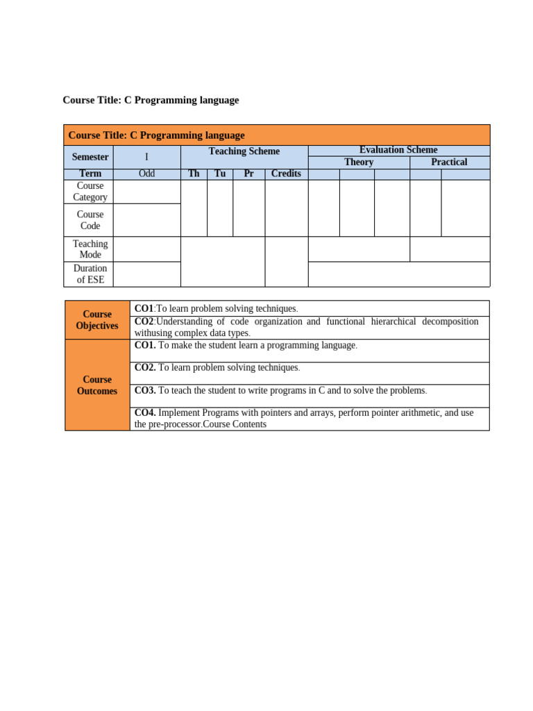 C Programming Course Overview and Syllabus | PDF | Control Flow ...