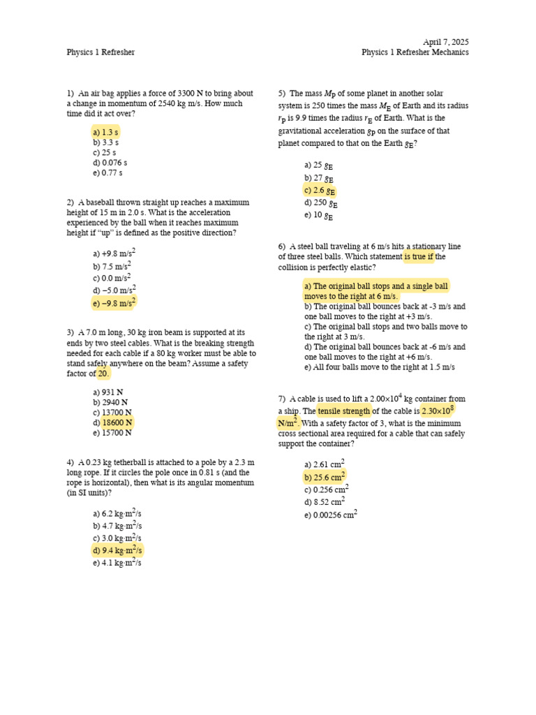Refresher Physics 1 Mechanics | PDF | Force | Momentum