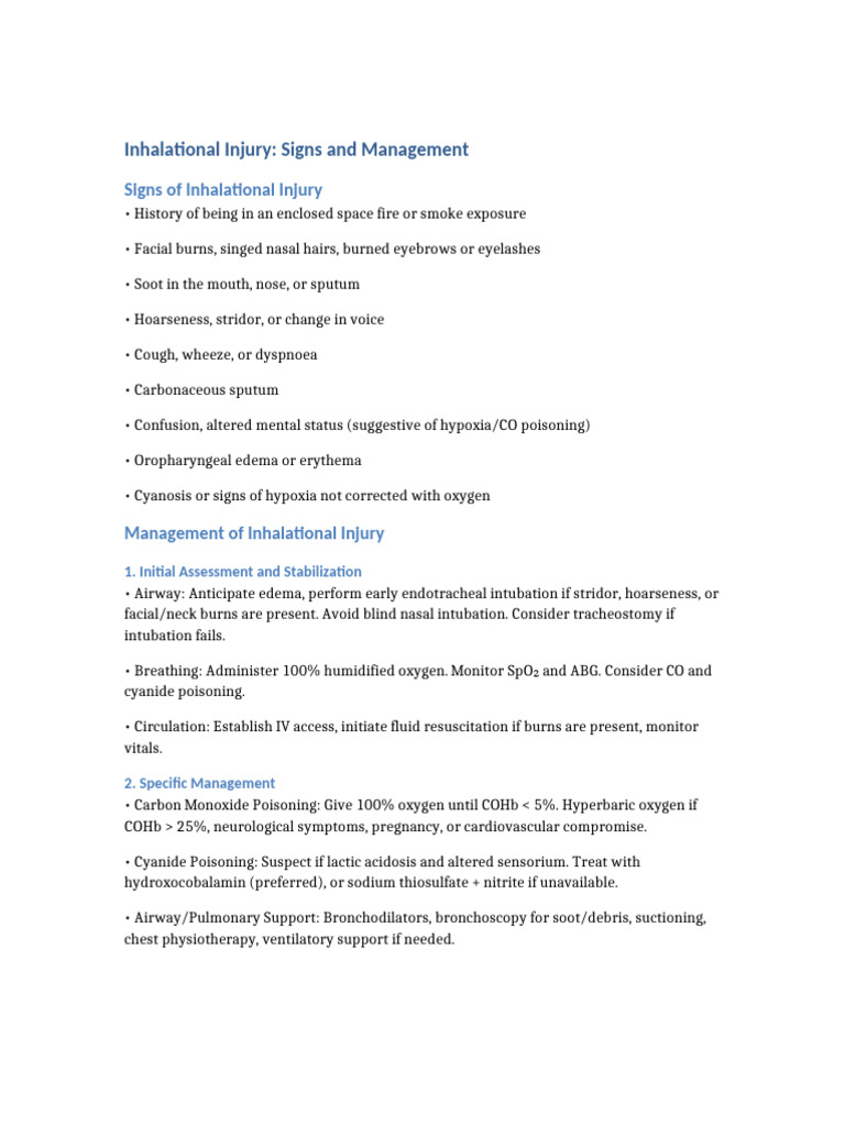 Inhalational Injury Management | PDF