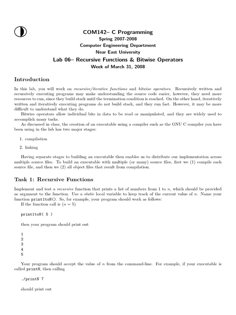 Com142 Spring 2007 2008 Lab06 | PDF | Source Code | Computer Program