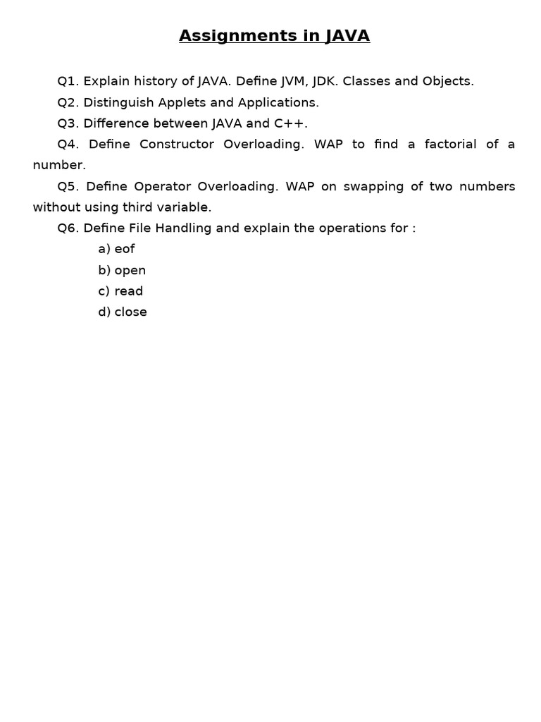 JAVA Assignments: Concepts & Examples | PDF
