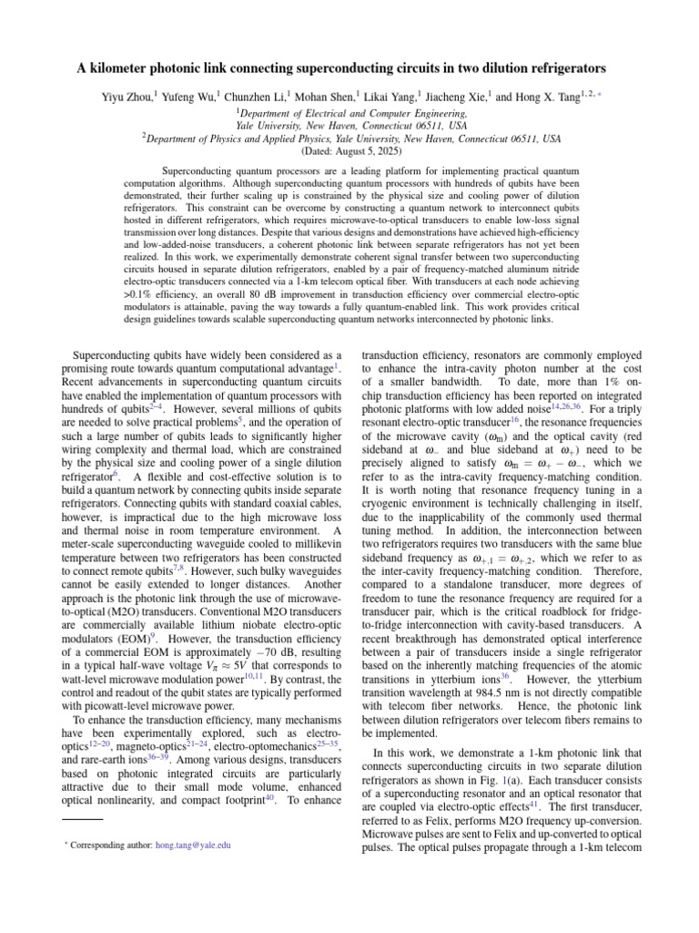 1-km Photonic Link for Superconducting Qubits | PDF | Microwave ...