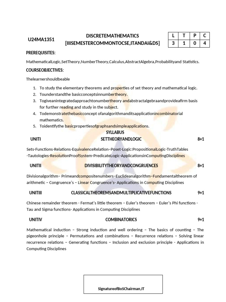 Discrete Mathematics Course Syllabus | PDF | Relational Database ...