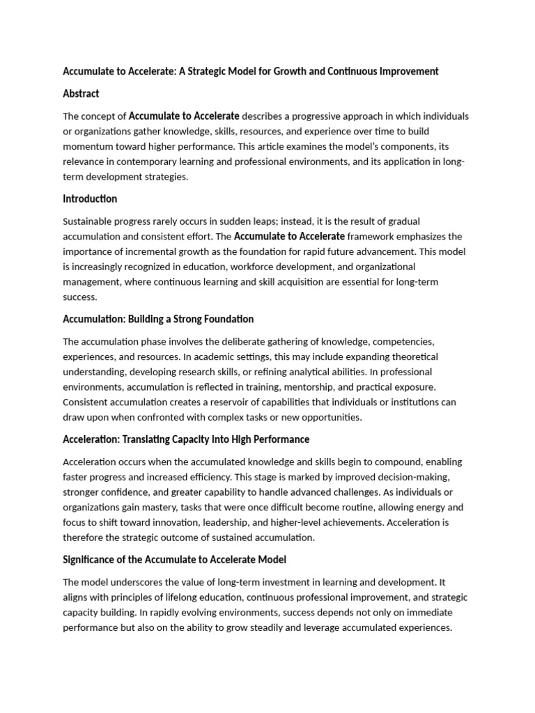 Accumulate to Accelerate Growth Model | PDF | Innovation | Learning