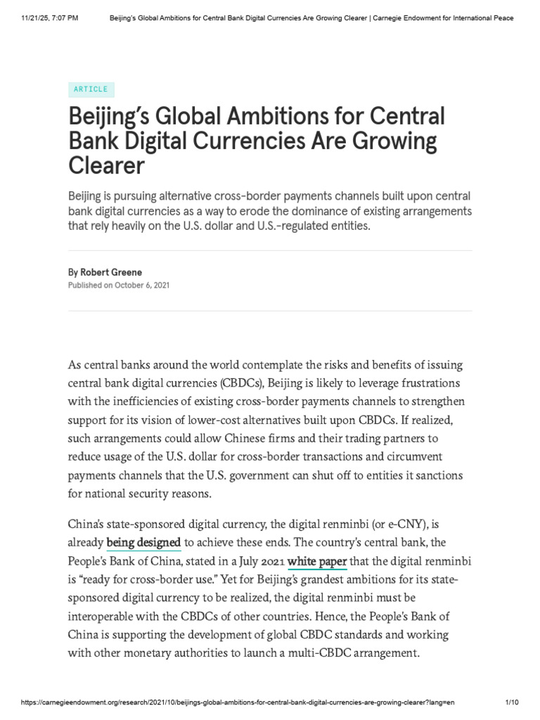 Beijing's CBDC Strategy to Challenge Dollar | PDF | Renminbi | Banks