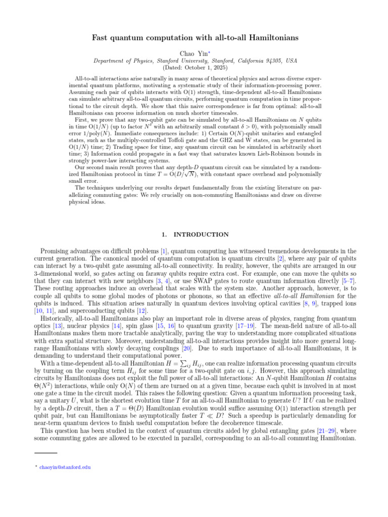 Fast Quantum Computation with All-to-All Hamiltonians | PDF | Quantum ...