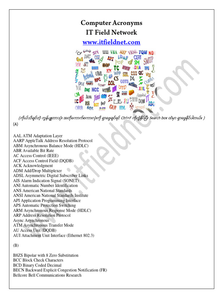 Computer Acronyms Glossary | PDF | Computer Network | Osi Model