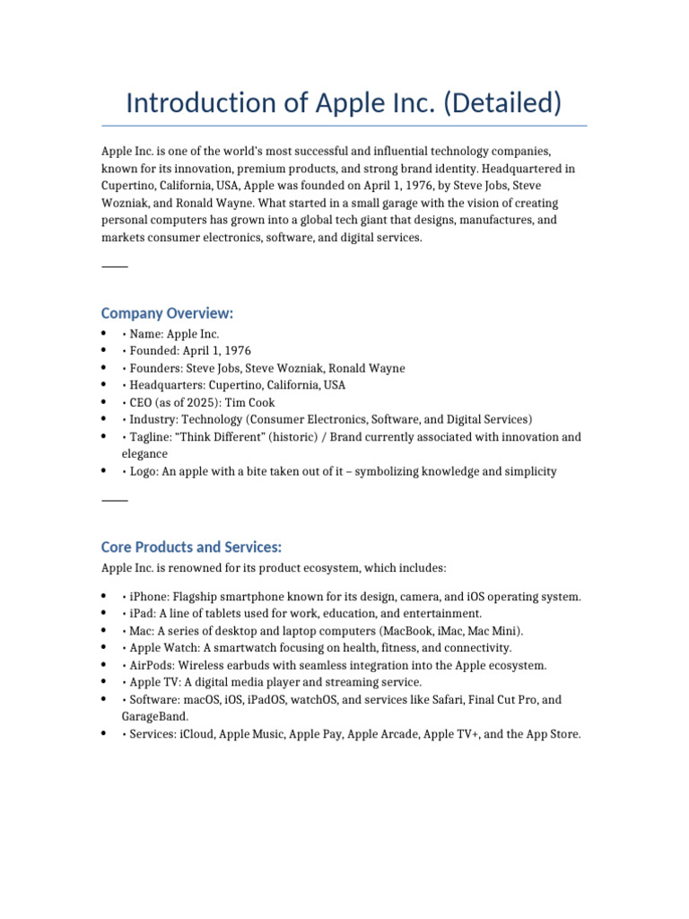 Overview of Apple Inc. and Its Products | PDF