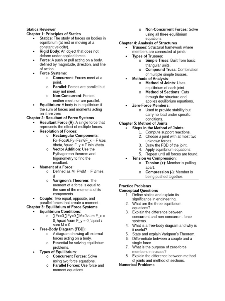 Statics Principles and Problem Solving | PDF | Beam (Structure) | Force