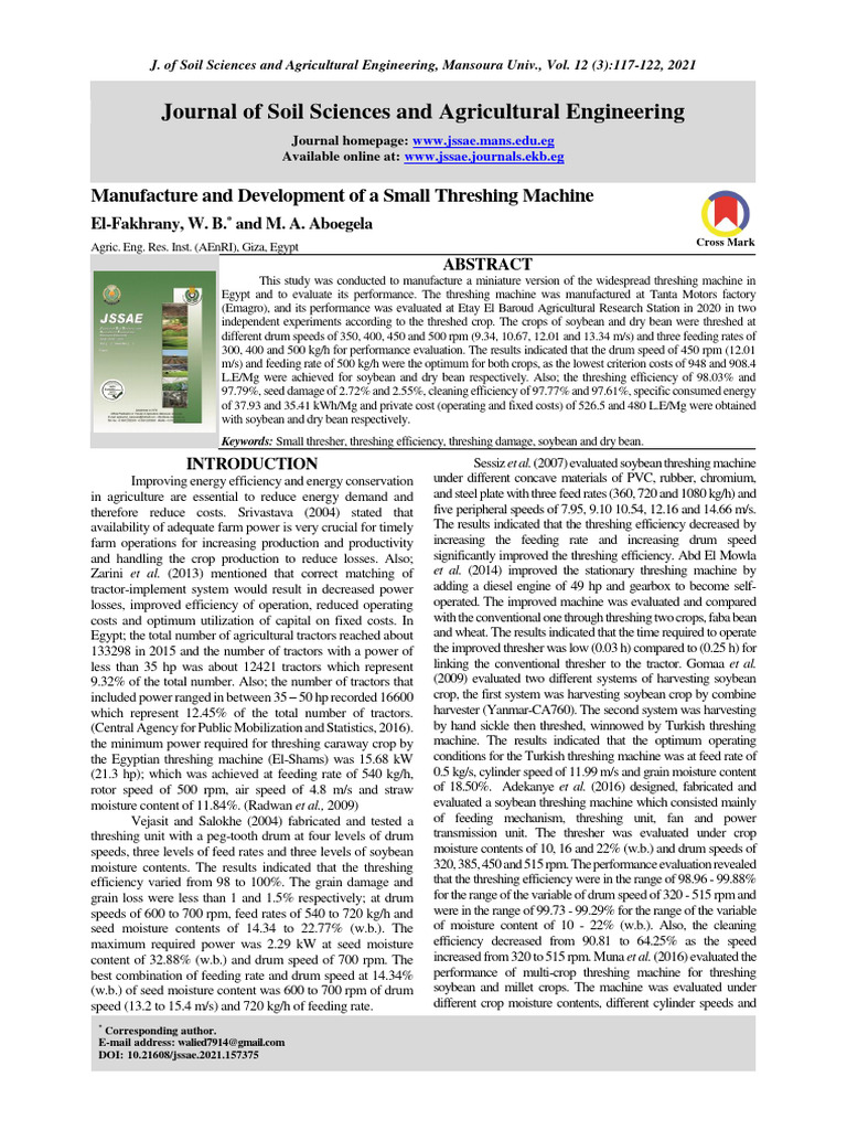 Small Threshing Machine Development | PDF
