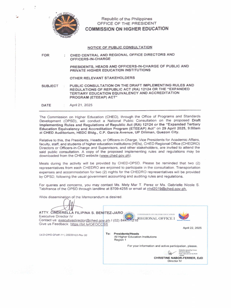 Ched Ro - Public Consultation on the Draft Implementing Rules and ...