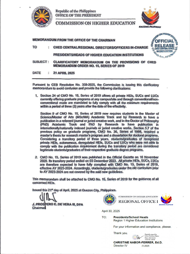 Ched Ro - Clarificatory Memorandum On The Provisions of Ched Memorandum ...
