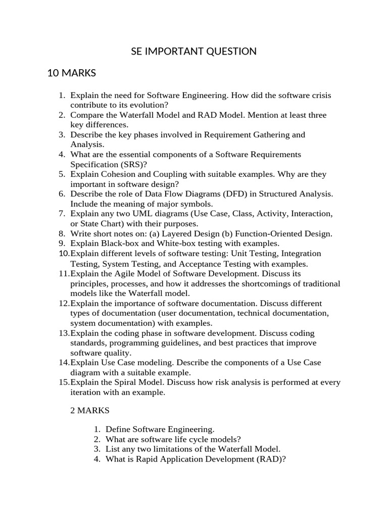 Se Important Question | PDF