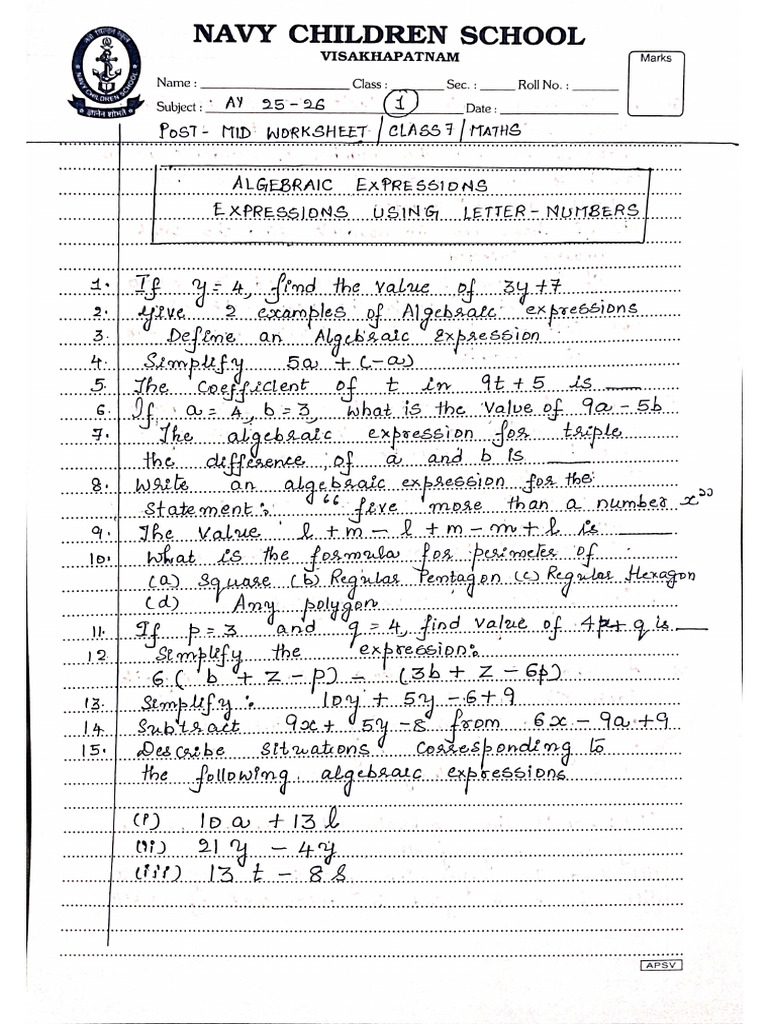 Expressions Using Letter Numbers | PDF