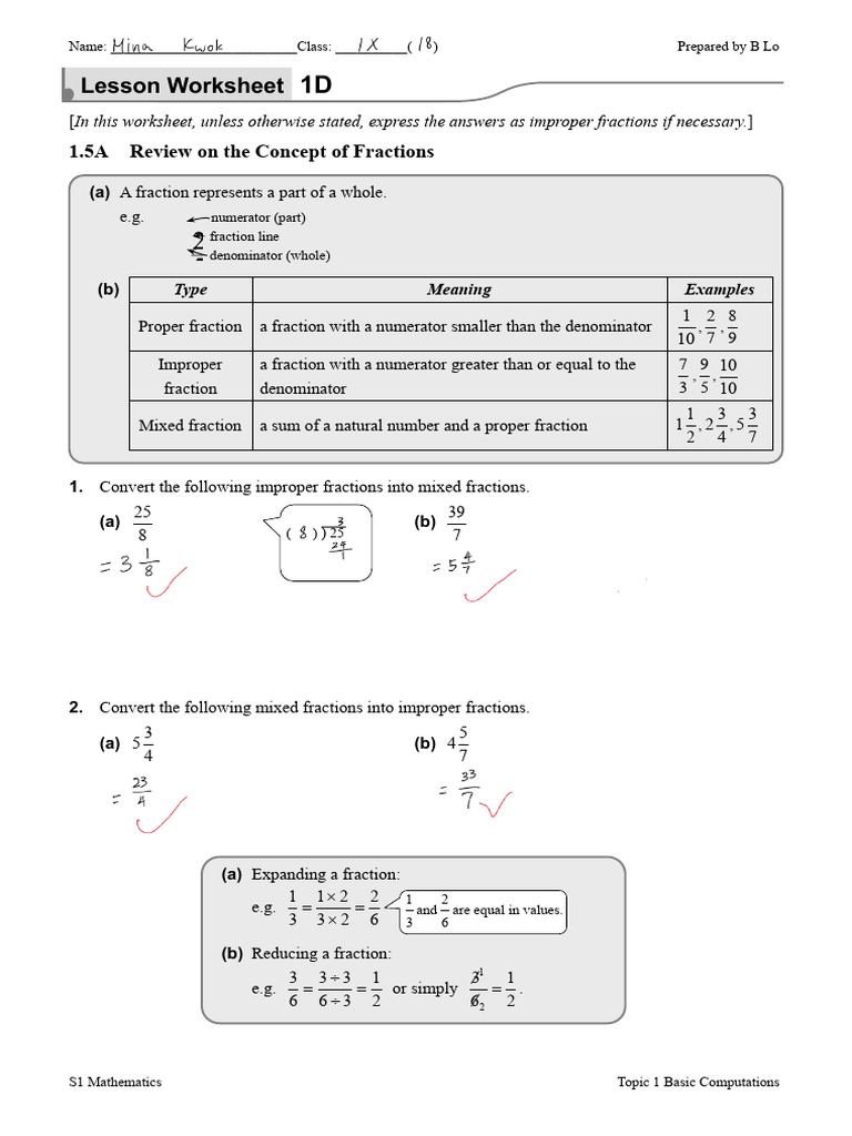 Basic Fraction Computation Worksheet | PDF | Division (Mathematics ...