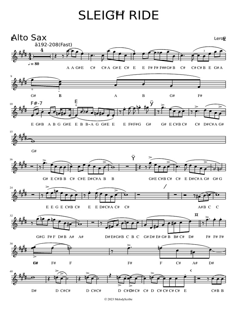 Alto Sax Sheet Music: Sleigh Ride | PDF | Saxophone | Woodwind Instruments