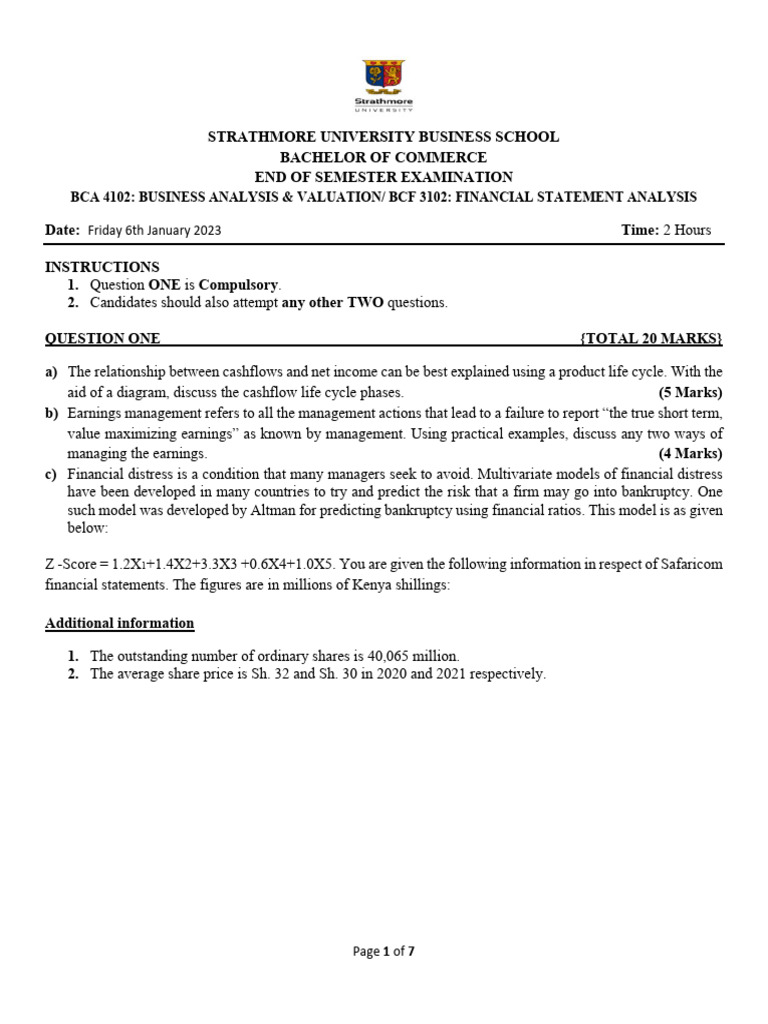 BCF 3102 - Financial Statements Analysis - January 2023 | PDF | Debt ...