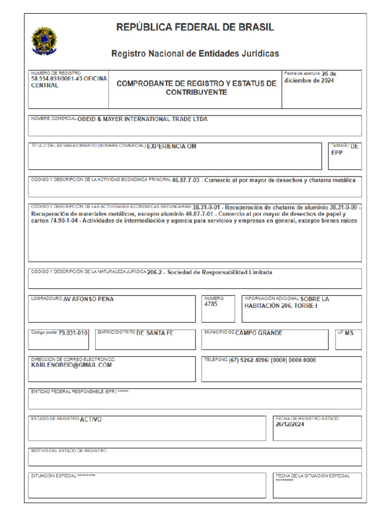 Certificado de Receita Federal CPNJ | PDF