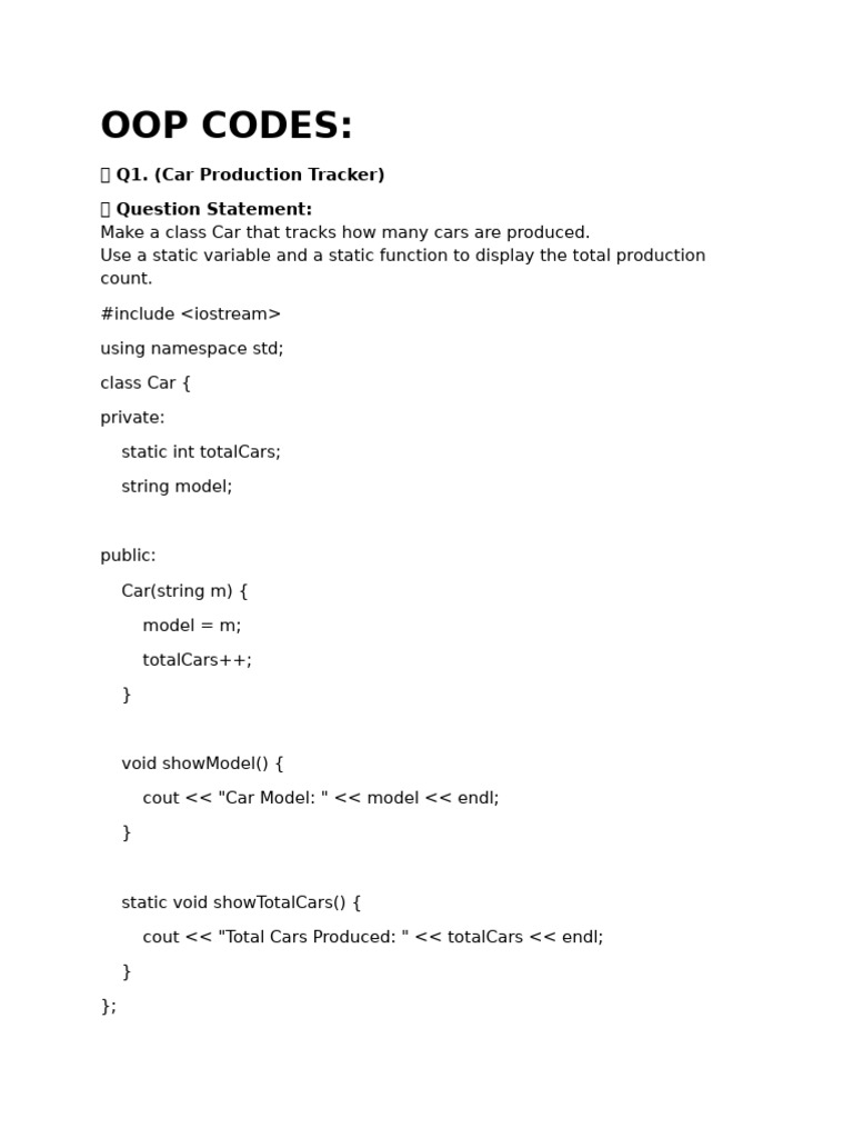 OOP Static Functions in C++ Examples | PDF | Namespace | Computer Science