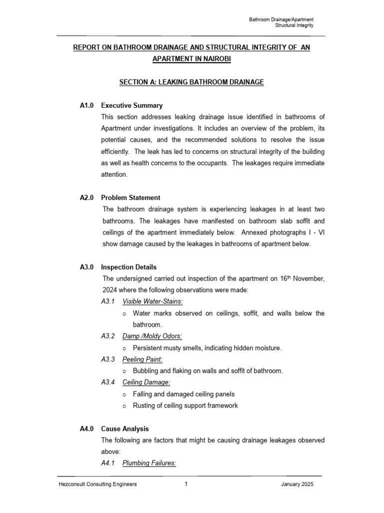 Bathroom Drainage & Structural Report | PDF | Bathroom | Shower