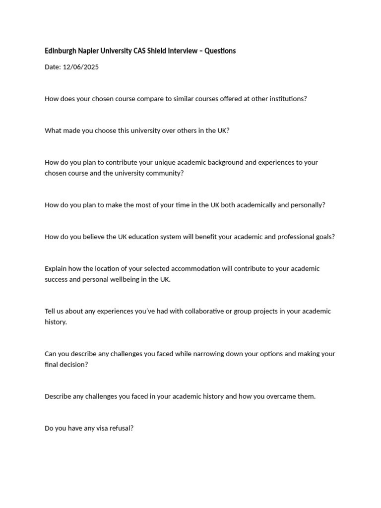 Edinburgh Napier University CAS Interview Tips | PDF