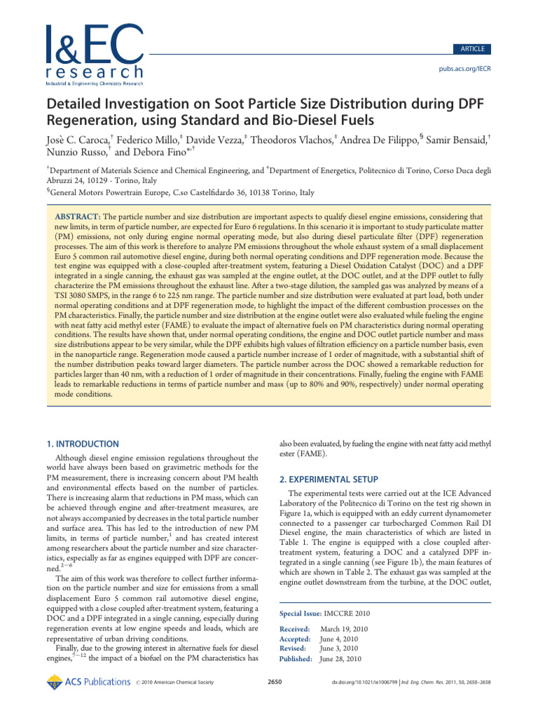 Soot Particle Size in DPF Regeneration | PDF | Biodiesel | Engines