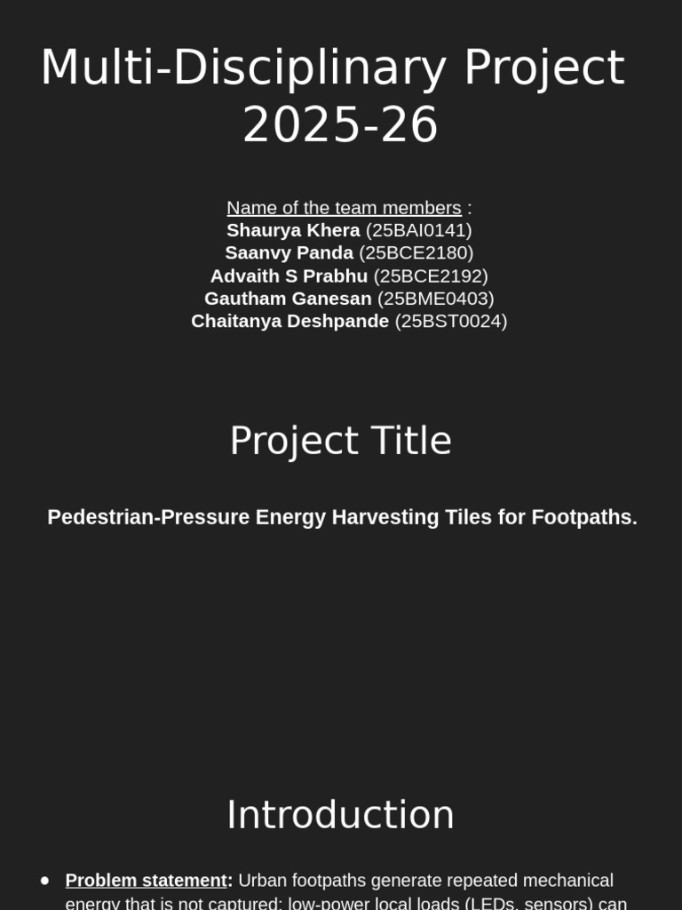 Multi-Disciplinary Project Review-1 2025-26 | PDF | Energy Harvesting