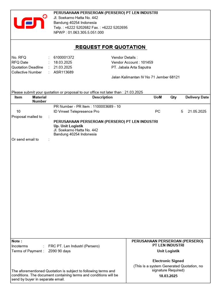 Request For Quotation | PDF