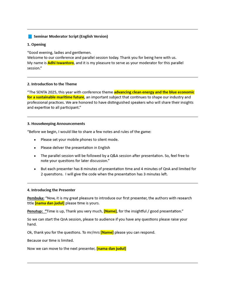 Seminar Moderator Script | PDF