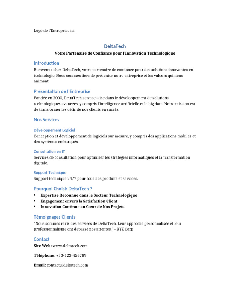 DeltaTech : Solutions Innovantes en IT | PDF