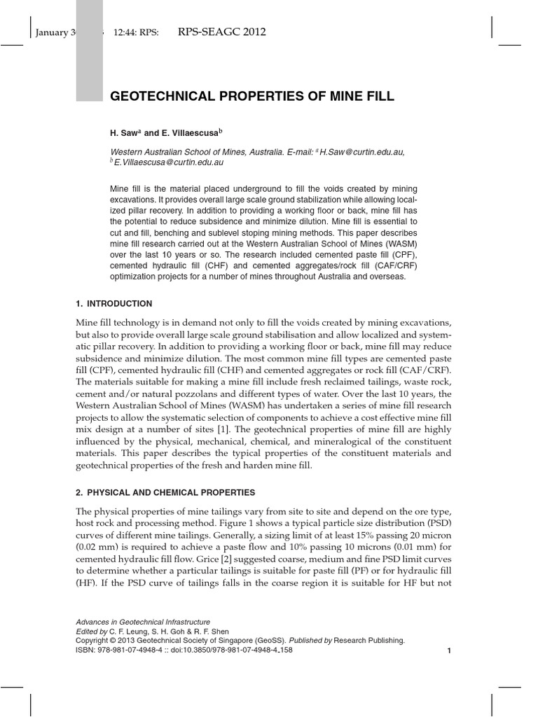 Geotechnial Properties of Mine Fill 2012 | PDF | Minerals | Cement