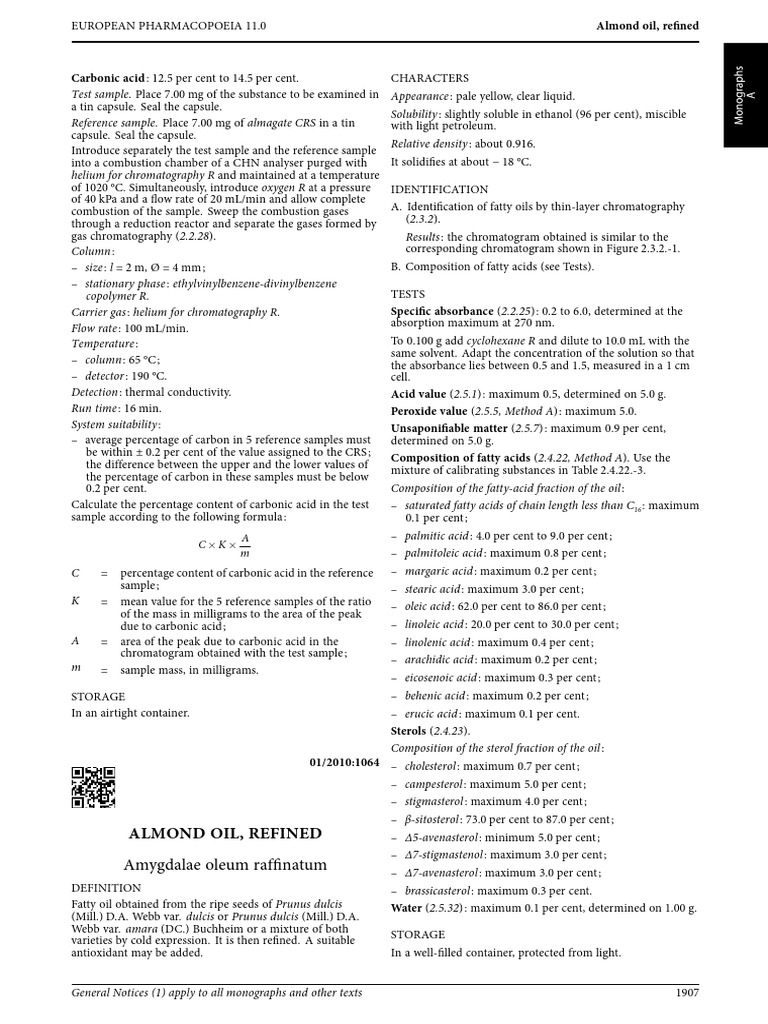 Almond Oil, refined-EP11.0 (2023) | PDF | Chromatography | Gas ...