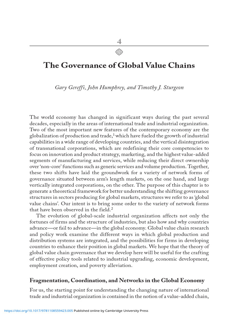 Governance of Global Value Chains | PDF | Supply Chain | Market (Economics)