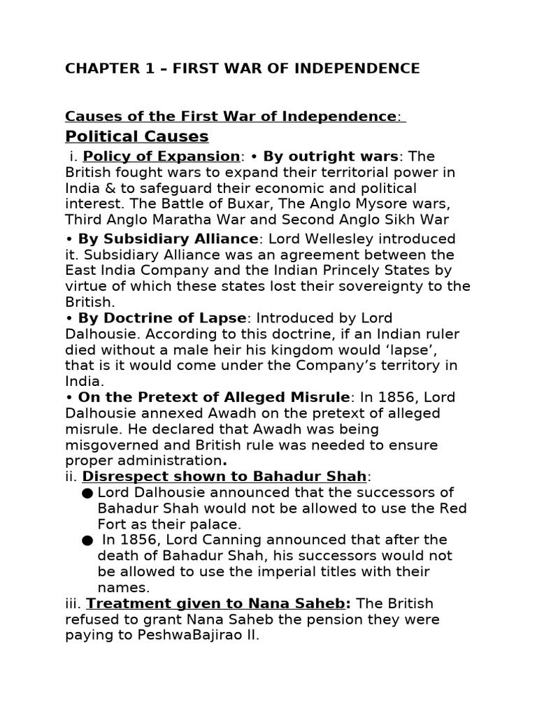 Causes of the First War of Independence | PDF | Indian Rebellion Of 1857