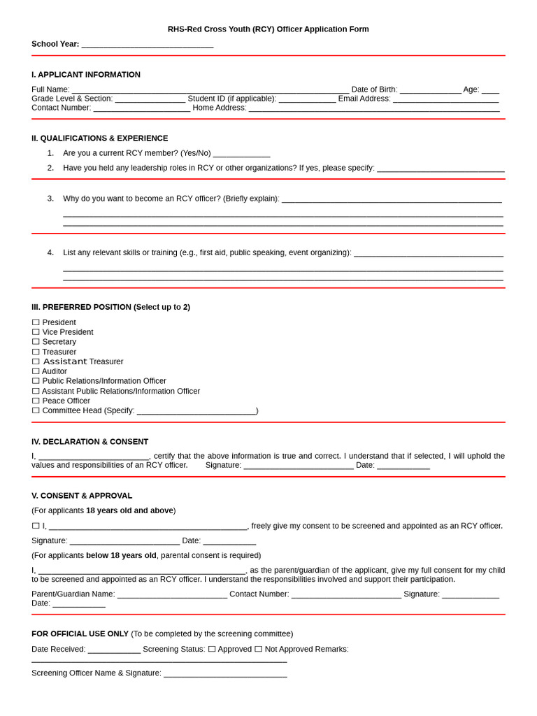 RCY Officer Application Form | PDF