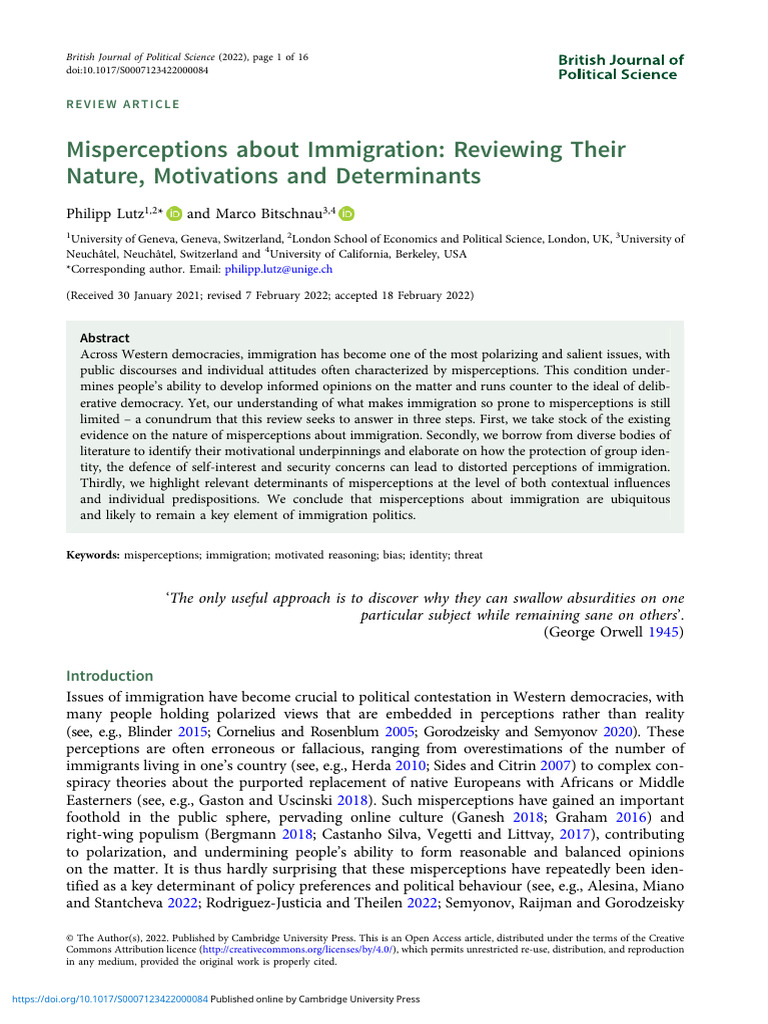 Misperceptions About Immigration Reviewing Their Nature Motivations and ...