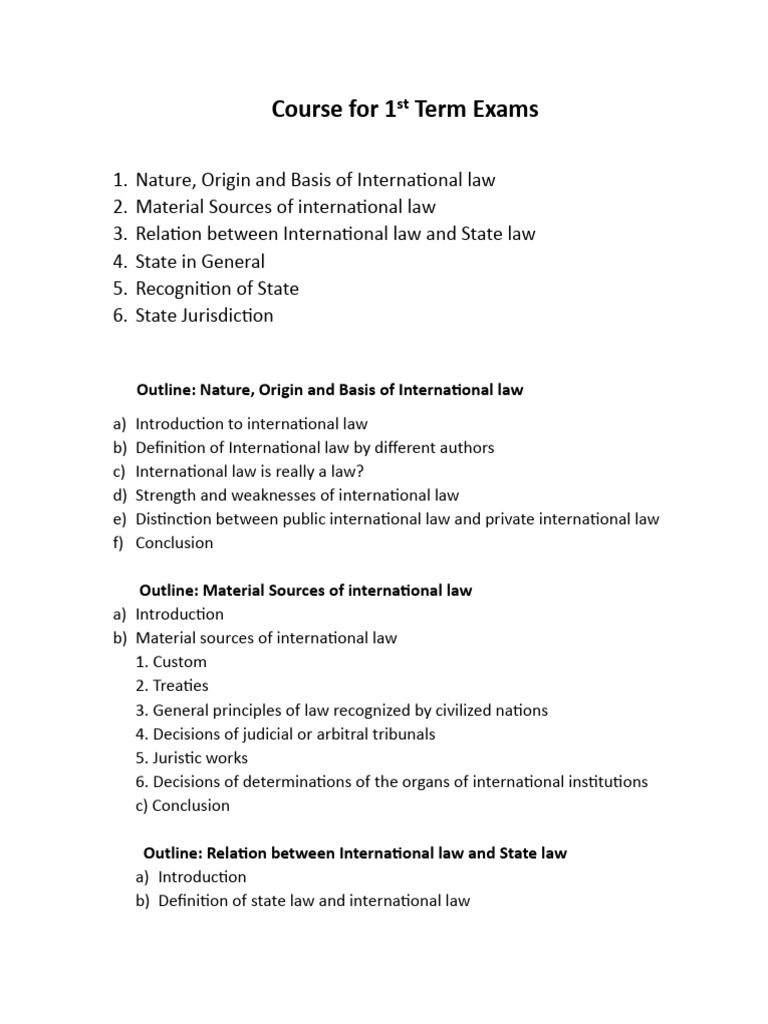 International Law Exam Course Outline | PDF | International Law | Justice