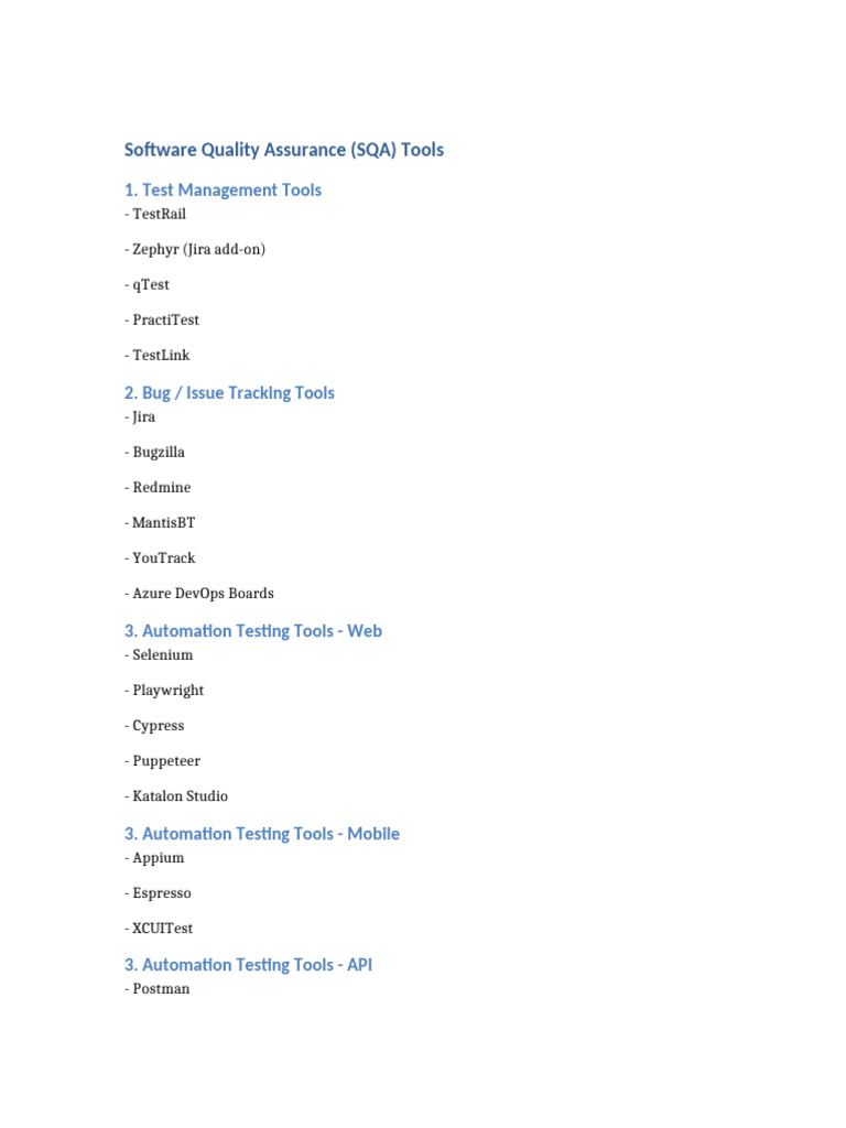 SQA Tools List | PDF
