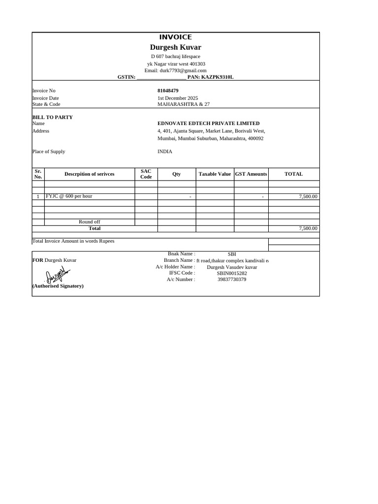 Durgesh Invoice | PDF