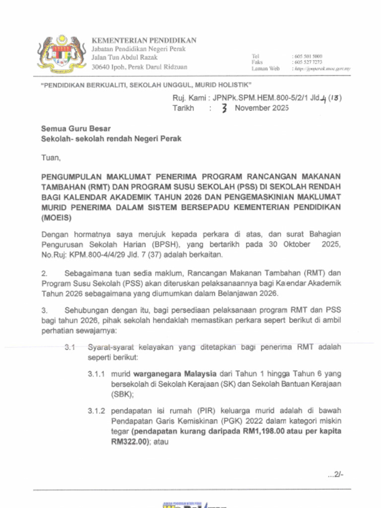 Pengumpulan Maklumat Penerima Program RMT Dan Pss Di Sek Rendah BG ...