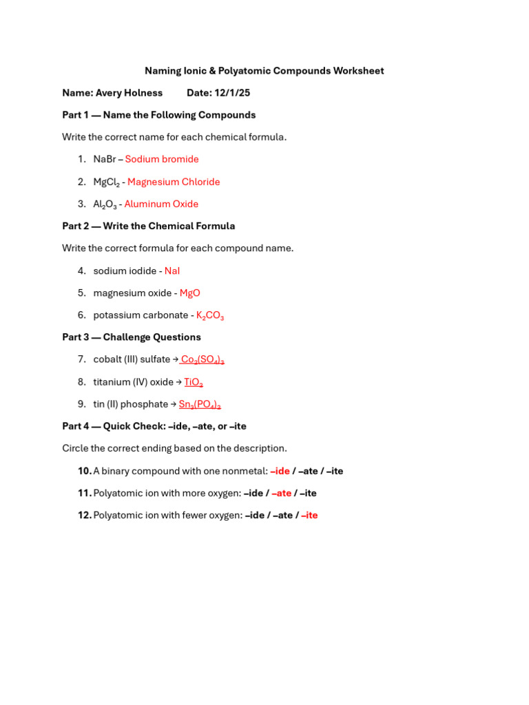 Naming Ionic and Polyatomic Ions | PDF