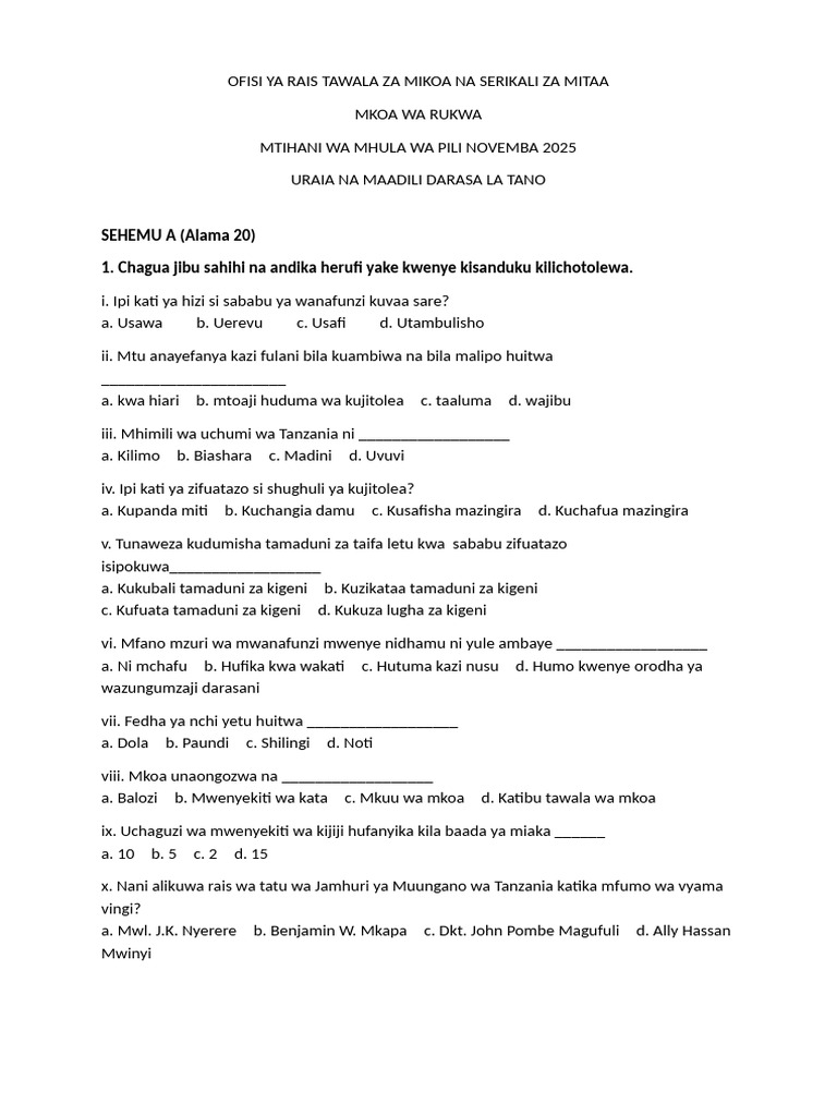 Uraia Na Maadili 5 | PDF