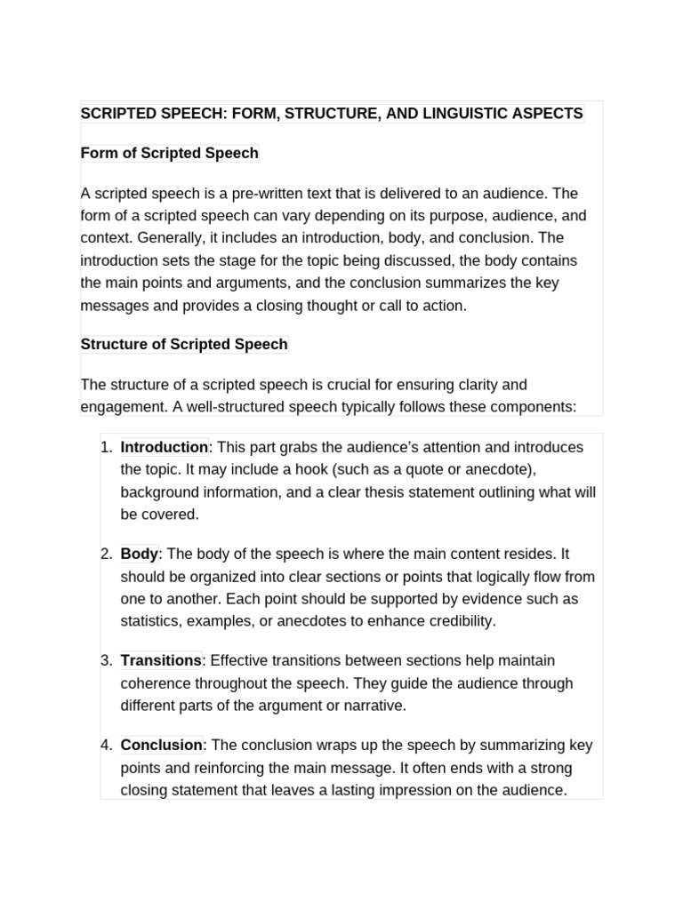 Scripted Speech: Structure & Language Tips | PDF | Public Speaking ...