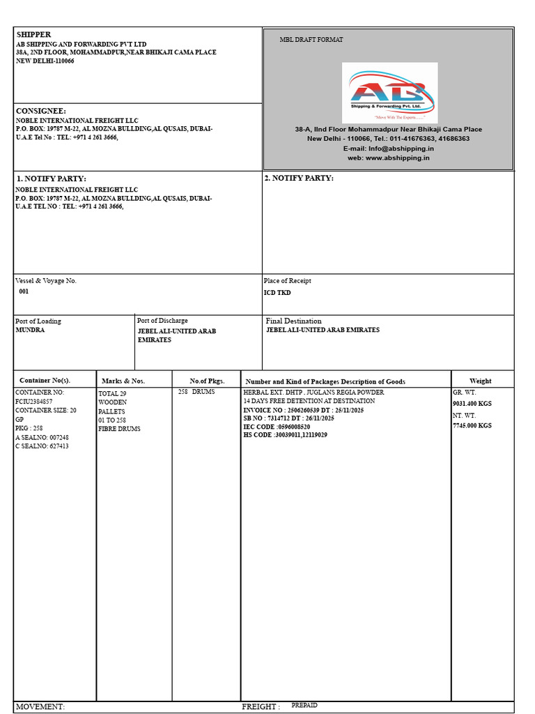 Freight Shipping Document Overview | PDF | Consumer Goods | Supply ...