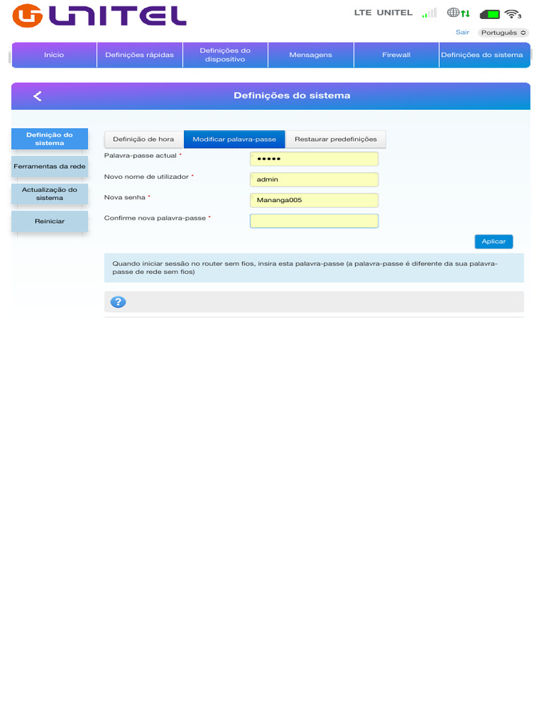 Configurações do Router LTE Unitel | PDF