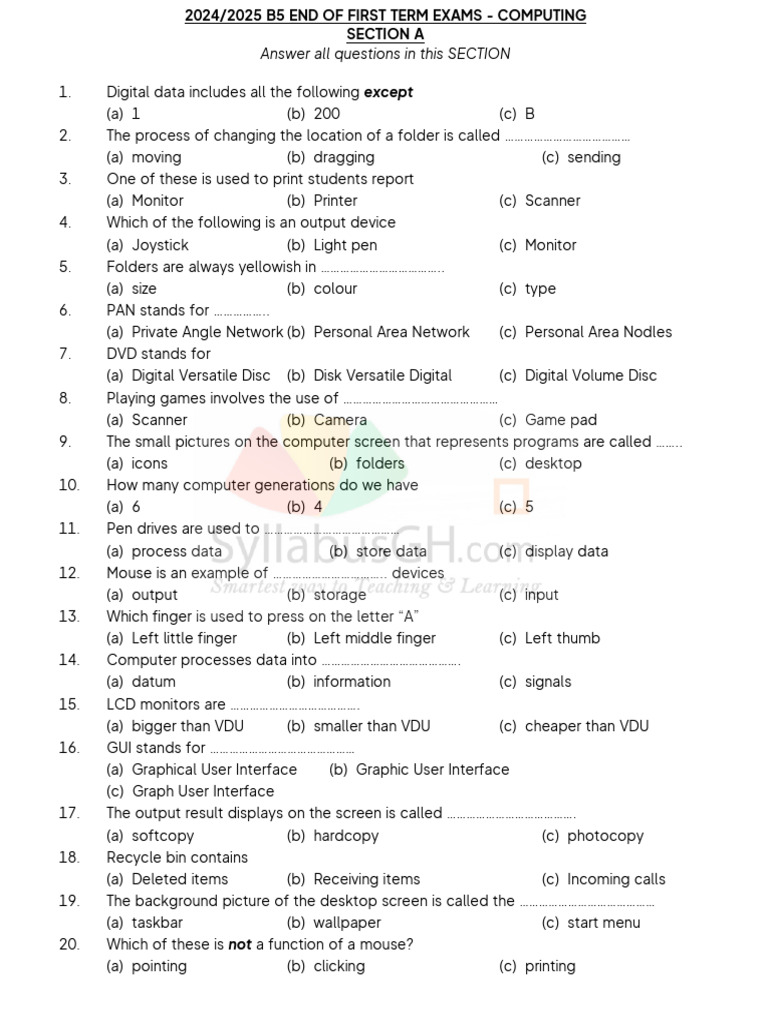 2024/2025 Computing Exam Questions | PDF | Computer Monitor | Graphical ...