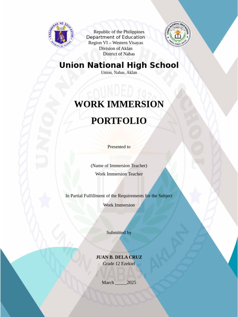 Work Immersion Portfolio for K to 12 | PDF