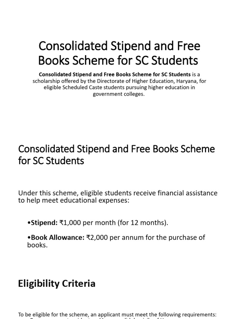 Consolidated Stipend and Free Books Scheme For SC | PDF ...